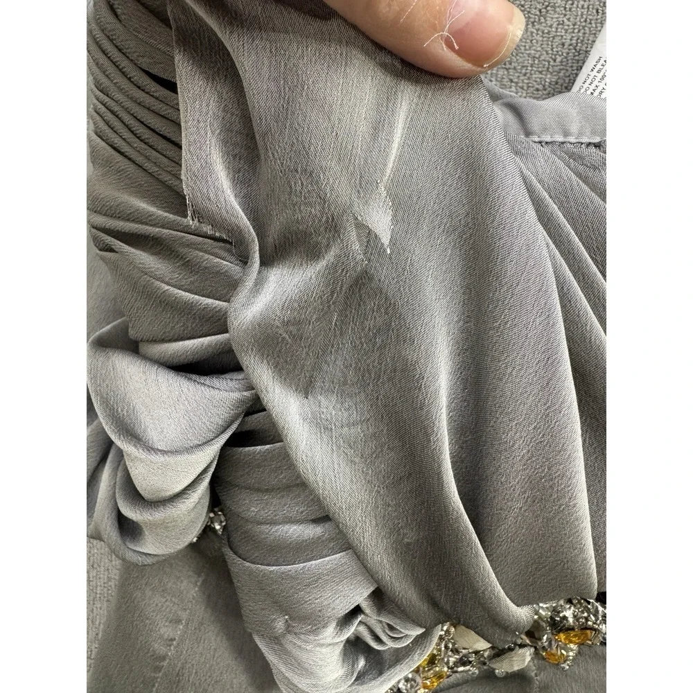 Silver Beaded Gown Sz‎ 6 Y2K Ruched Bodice Evening Dress Formal Glam - Picture 15 of 16